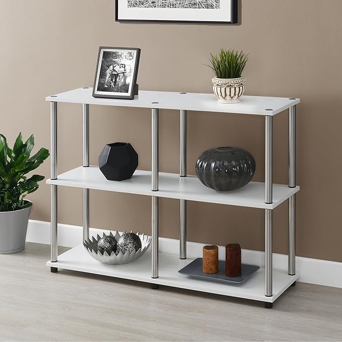 Convenience Concepts Designs2Go No Tools 3 Tier Wide Console Table 42" - Modern Multipurpose Accent with Shelves for TV Media Center, Office Desk Extension, Entryway Display, & Home Storage, White-NeatNest