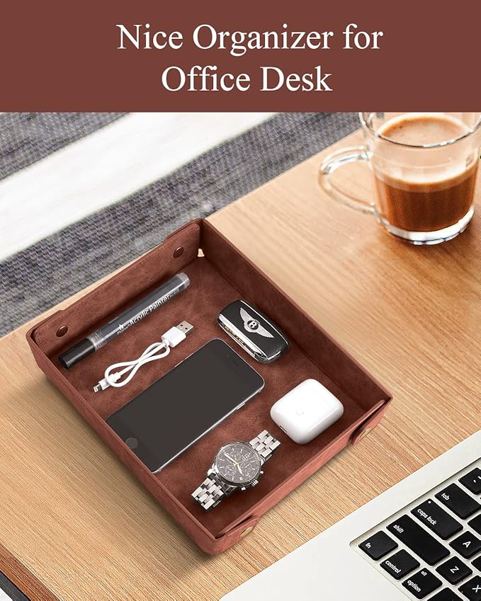 CASIRENA Father's Day Gifts Faux Leather Valet Tray Organizer for Men - Catch-All Tray for Entryway Table Key, Wallet, Watch, Coin Change, Phone, Dresser EDC Dump Jewelry, Bedside Nightstand Desk-top-NeatNest