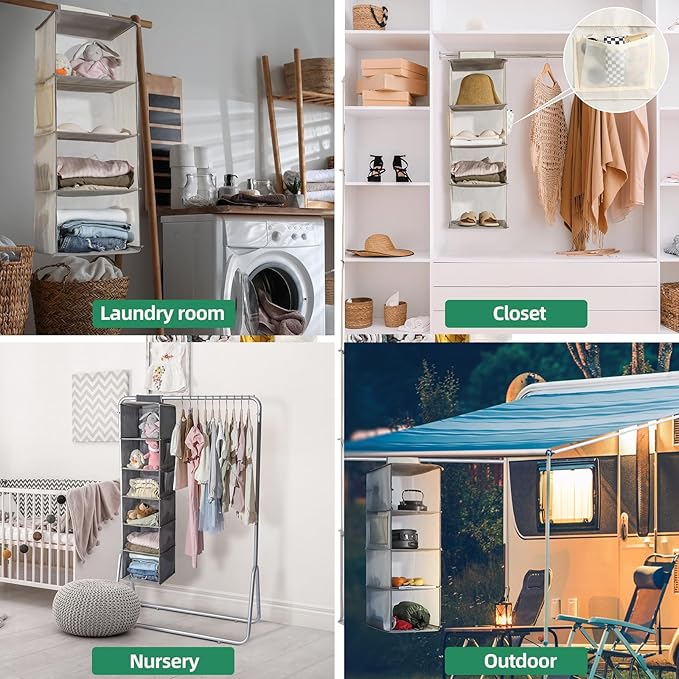 2 Packs Hanging Closet Organizer 3-Shelf Hanging Shelves Collapsible Hanging Storage Shelf for Bedroom College Dorm Pantry Camper RV, Beige-NeatNest