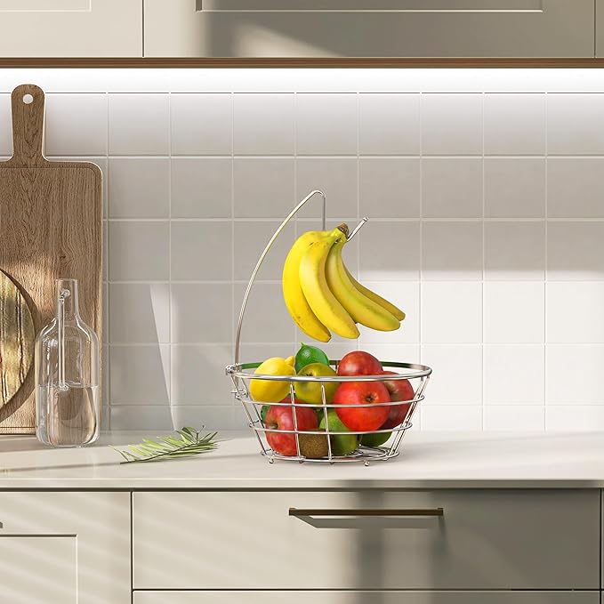 Deco Brothers Fruit Bowl with Banana Holder, Chrome-NeatNest