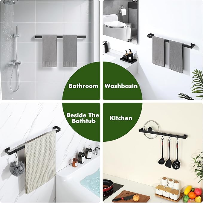Alise Bath Hand Towel Holder, SUS304 Stainless Steel Towel Rack, Wall Mount Towel Hanger for Bathroom, Lavatory, Kitchen, Matte Black, 24 Inch