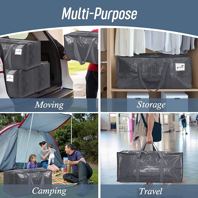 12 Pack Extra Heavy Duty Large Moving Bags with Strong Zipper & Comfortable Handles, Sturdy & Durable Clothes Storage Bags Totes Bins, Packing Moving Boxes for College Supplies, Gray-NeatNest
