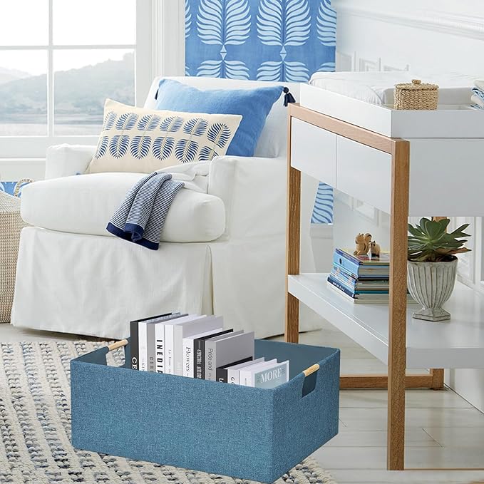 Foldable Storage Box with Handles | 16.9 Inch Collapsible Organizer for Clothes, Toys, Makeup | Sturdy Cardboard Frame & Washable Fabric | Space-Saving Home Decor 2Pack-NeatNest