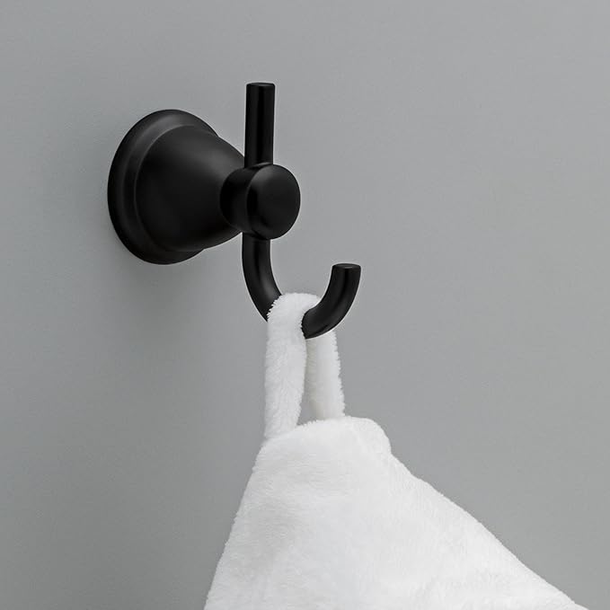 Franklin Brass Kinla (1-Pack) Towel Hooks Matte Black Double J Wall Mounted for Robes 2-Prong Holder, Bathroom Accessories KIN35-MB
