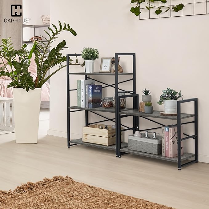 CAPHAUS 3 Tier Small Bookshelf, 24 Inch Width Free Standing Shelf, Bookcase Shelf Storage Organizer, Industrial Book Shelves for Home Office, Living Room, Dark Grey Shelves & Metal Frame-NeatNest