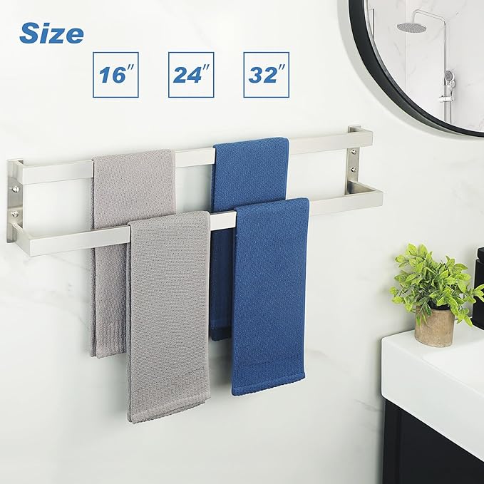 Alise Double Towel Bar 32", SUS304 Stainless Steel Towel Racks for Bathroom Wall Mounted, Space Saving Bathroom Towel Holder, Long Towel Hanger, Brushed Nickel