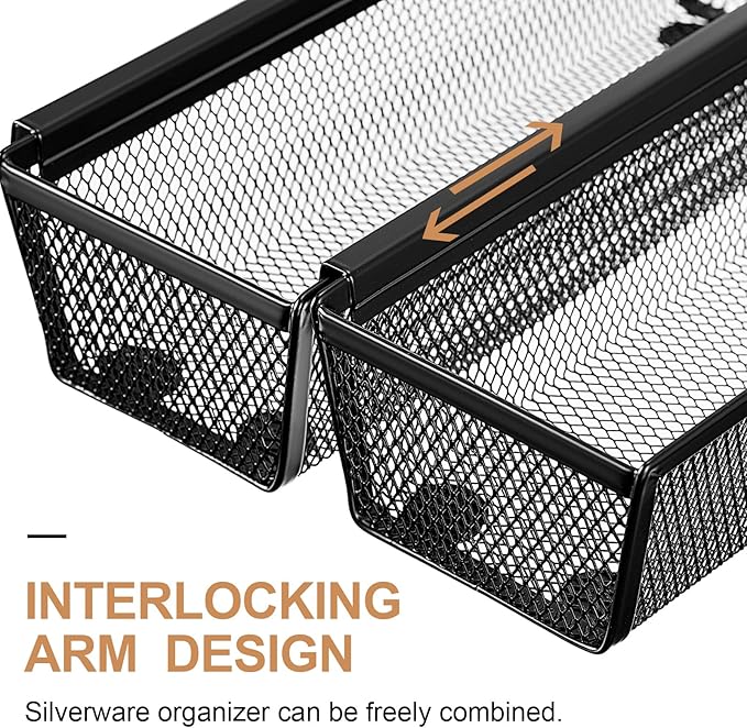 Chumia 10 Pack Silverware Drawer Organizer 9 x 3 x 2 Inch Mesh Utensil Organizer for Kitchen Drawers with Interlocking Arm for Flatware Knives Spoons Fork Cosmetic Utensil Tabletop Storage Tray-NeatNest