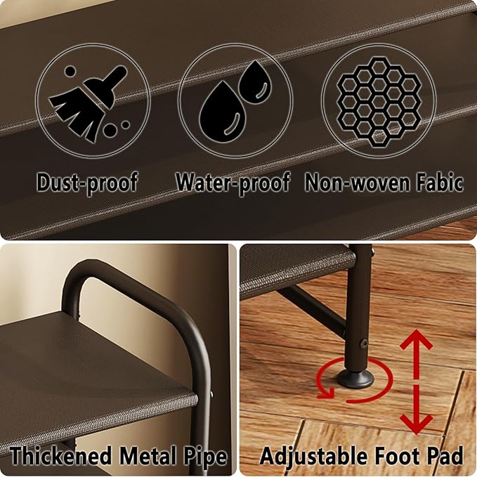 Shoe Rack 2 Tier Long Storage Organizer Wide Metal Shoe Shelf for Closet Entryway Brown-NeatNest
