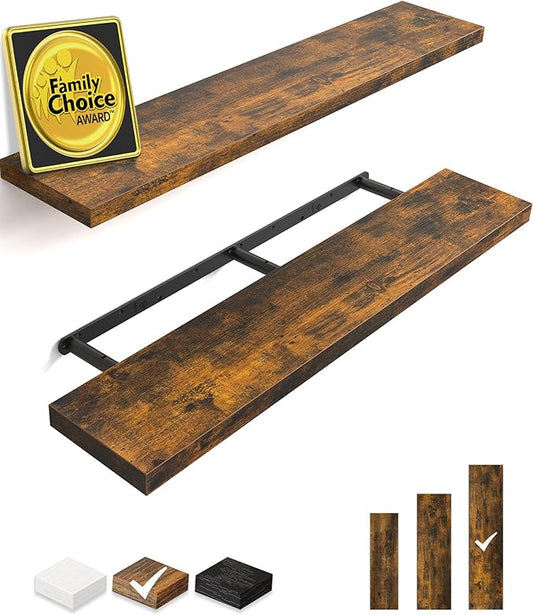 BAYKA Floating Shelves, 48 inches Long Wall Mounted Rustic Wood Shelves for Bathroom, Bedroom, Living Room, Kitchen, Office, Hanging Shelf for Books/Storage/Decor(Rustic Brown,Set of 2)-NeatNest