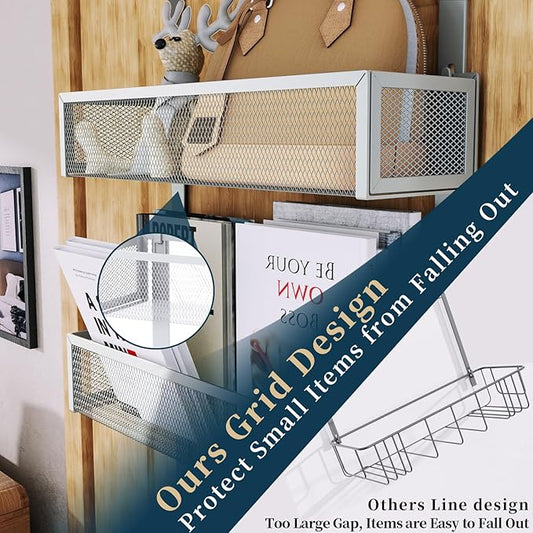 Consumest Over The Door Hooks Organizer - Extra Long Door Hanger with 9 Coat Hooks & 2 Mesh Basket, Back Storage Organizer Hanging Towels for Bathroom, Bedroom, Silver (for 1.76 in Doors)-NeatNest