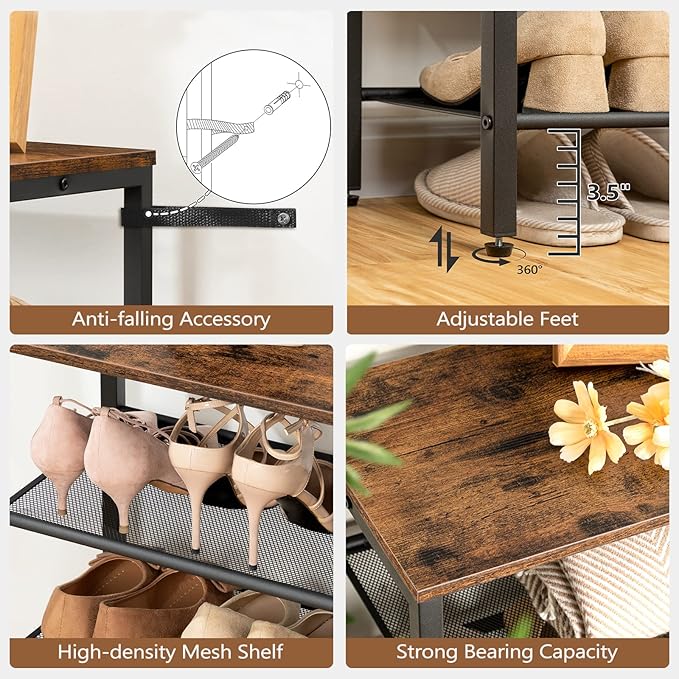 8-Tier Shoe Rack, Large Capacity Shoe Shelf, Shoe Organizer for Entryway, 28-32 Pairs of Shoes, Stable Sturdy, Tall Shoe Rack with Adjustable Metal Mesh Shelves, Rustic Brown SRHR1801Z-NeatNest