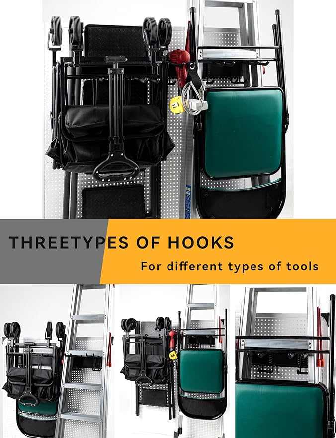 96 Inch Wall Mount Garden Tool Organizer, Garage Storage, Adjustable with 12 Heavy Duty Hooks and 4 Cable Ties, Max Load 960lbs, Black Iron, 96 x 1 x 4 Inches