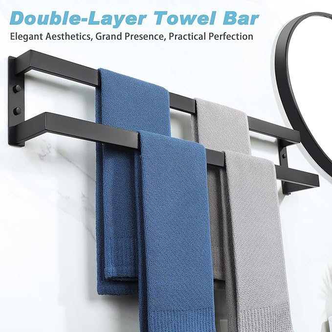 Alise Double Towel Bar 32", SUS304 Stainless Steel Towel Racks for Bathroom Wall Mounted, Space Saving Bathroom Towel Holder, Long Towel Hanger, Matte Black