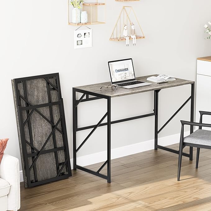 Elephance Folding Desk Writing Computer Desk for Home Office, No-Assembly Study Office Desk Foldable Table for Small Spaces-NeatNest