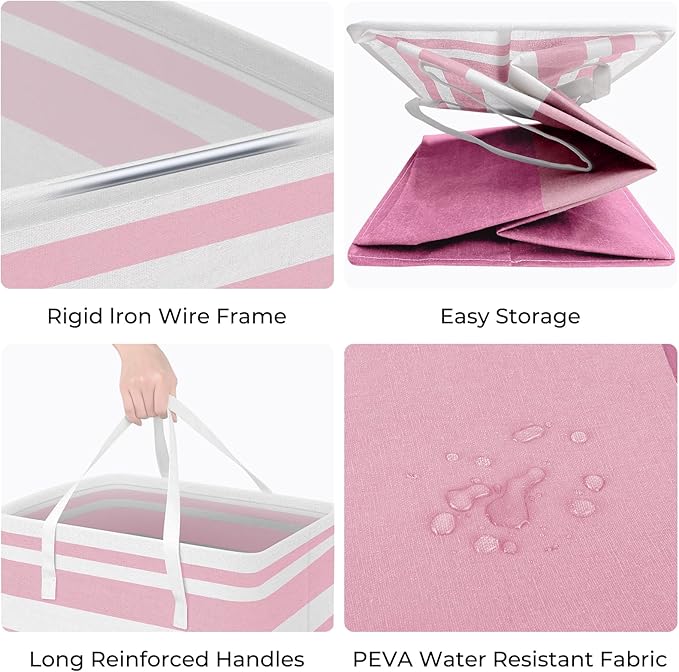 HomeHacks 2 Pack Large Laundry Baskets, Waterproof, Freestanding Laundry Hampers, Collapsible Clothes Hamper with Reinforced Handles in Laundry, College Dorm, Bathroom, Bedroom (Pink, 100Lx2)-NeatNest