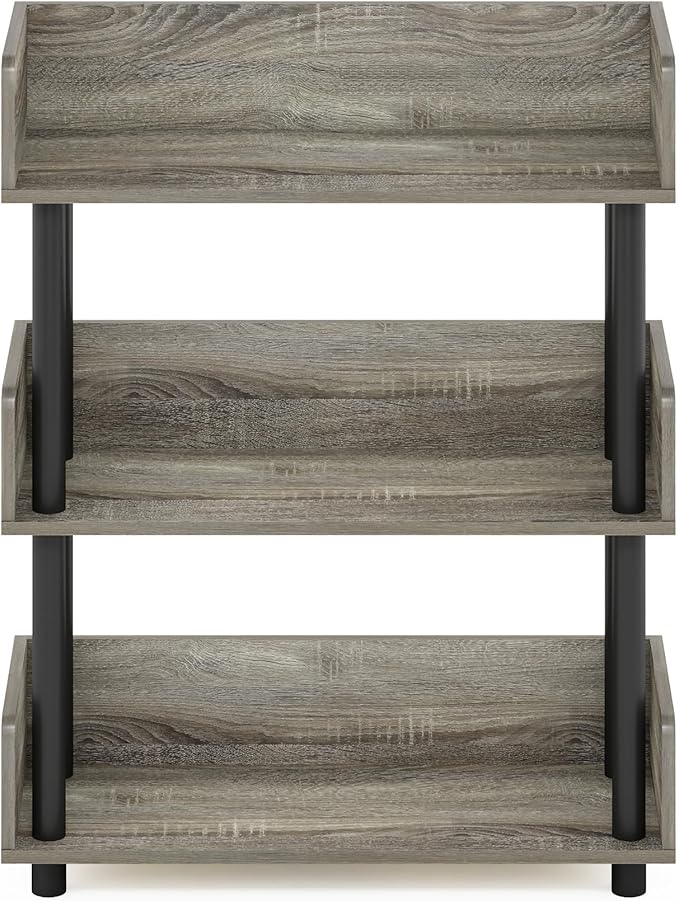 Furinno Turn-N-Tube 3-Tier Freestanding Multipurposes Display Rack, Bookshelf, French Oak/Black-NeatNest