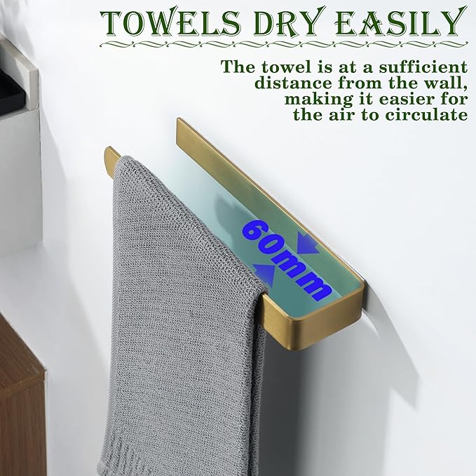 Alise Hand Towel Holder Self Adhesive Towel Bar Towel Hanger for Bathroom Wall,SUS304 Stainless Steel Brushed Gold Towel Rack Towel Ring for Kitchen Cabinet Glass Door Wash Basin Side,No Drilling