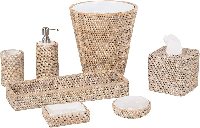La Jolla Rattan Bathroom Tumbler and Toothbrush Holder (10 fl.oz.), White-Wash