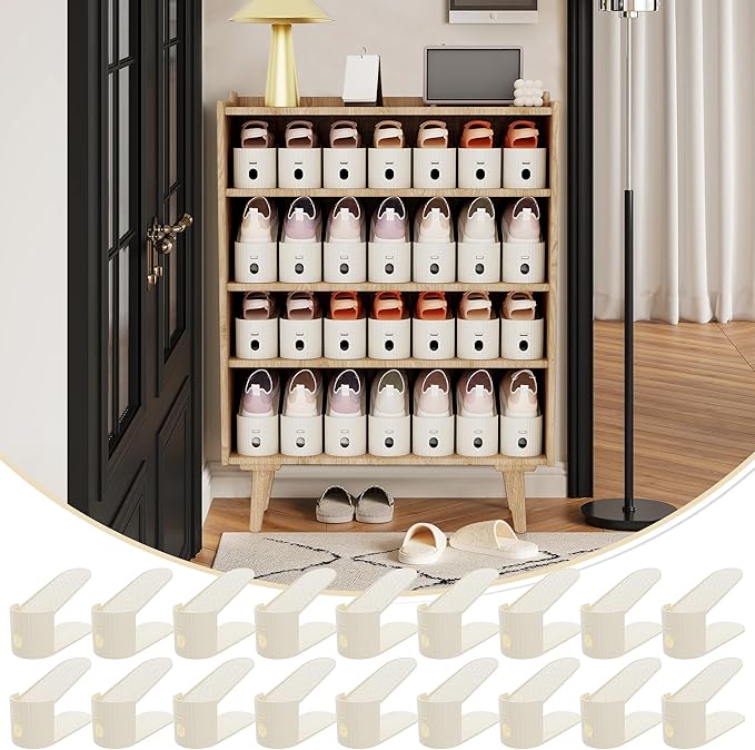 20 Pack Shoe Slot Organizer, Shoe Stacker for a Pair of Shoes,Adjustable Double Deck Shoe Riser Shoe Rack Space Saver,Shoe Organizer for Closet(White)-NeatNest