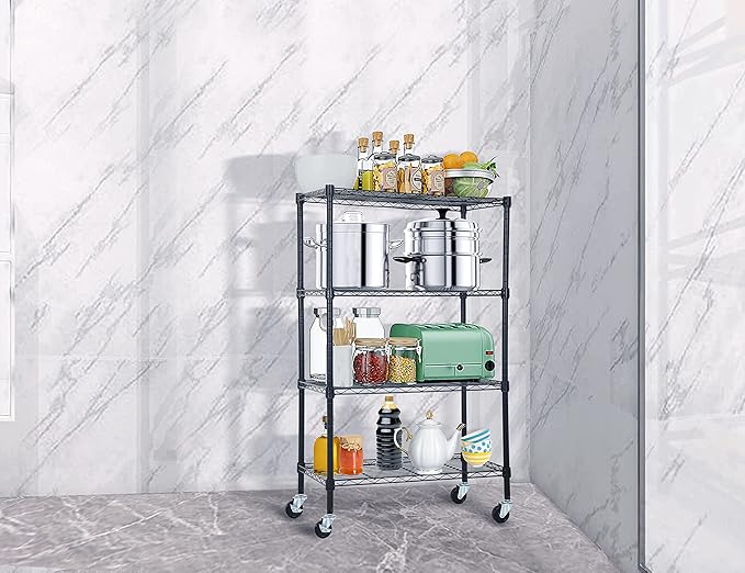 4-Tier Metal Wire Shelving Unit Kitchen Shelf Organizer Height Adjustable Storage Rack Utility Snack Shelf, NSF Certified Storage Shelves for Laundry Bathroom Kitchen Pantry Organization-NeatNest