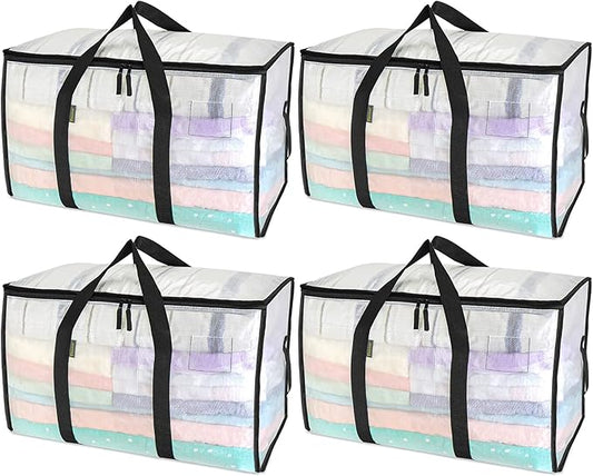 BALEINE 4-Pack Oversized Moving Bags with Reinforced Handles, Heavy-Duty Storage Tote for Clothes, Moving Supplies (Clear, 4-Pack)-NeatNest