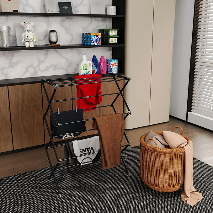 Drying Rack for Laundry, Foldable Clothes Drying Rack, Small Collapsible Dry Rack for Clothes, Use for Indoor & Outdoor Drying Clothes, Black 40"x29"x14.5"