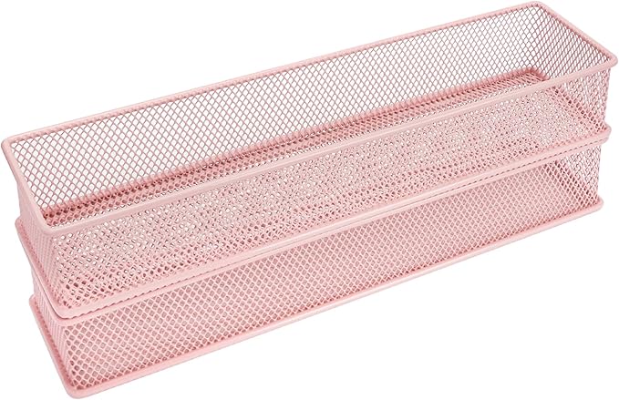 Annova Mesh Stackable Drawer Cabinet and Shelf Organizer Bins Storage Basket School Office Supply Holder Tray- Set of 2 (Light Pink, 3x12x2 Inch)-NeatNest