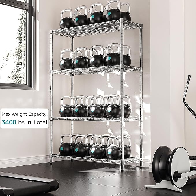 IZEUK 3400 LBS Garage Shelving Wide Storage Shelves 4 Tier Metal Shelves Heavy Duty Adjustable Utility Shelf Rack Chrome 17.7" D x 47.2" W x 70.4" H-NeatNest