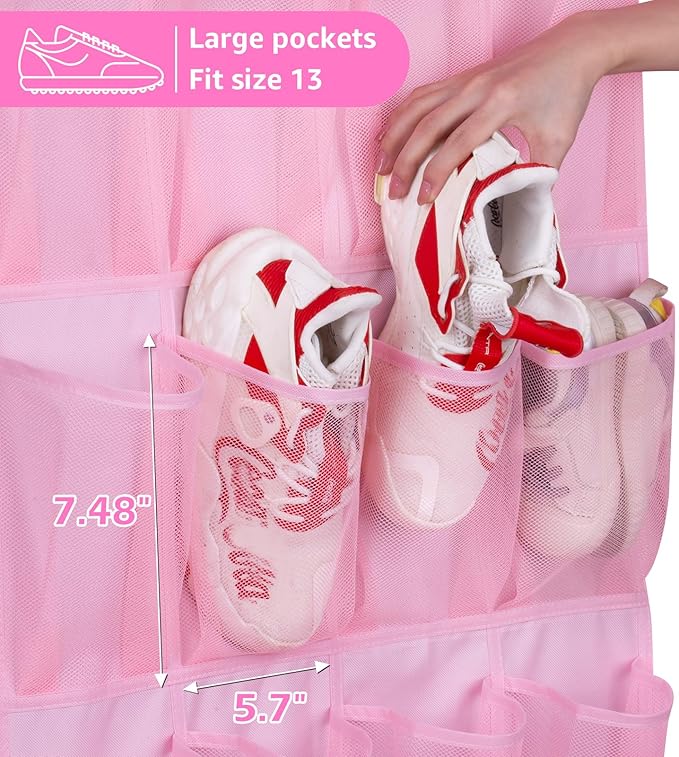 MISSLO Kids Over the Door Shoe Organizer Pink Hanging Shoe Rack Baby Toddler Hanging Shoe Organizer Cute Shoe Holder Girl Room Decor 28 Pockets-NeatNest