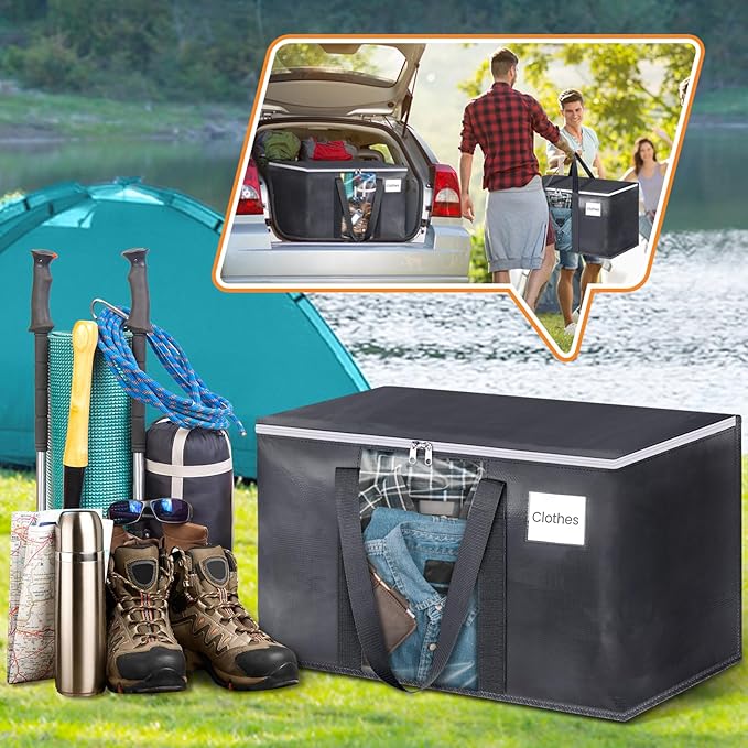 HomeHacks Extra Large Moving Bags with Visible PVC Window, Lightweight but Durable Storage Bags with Reinforced Handles, Storage Totes for Packing, Moving, Storage (93L, 6-Pack)