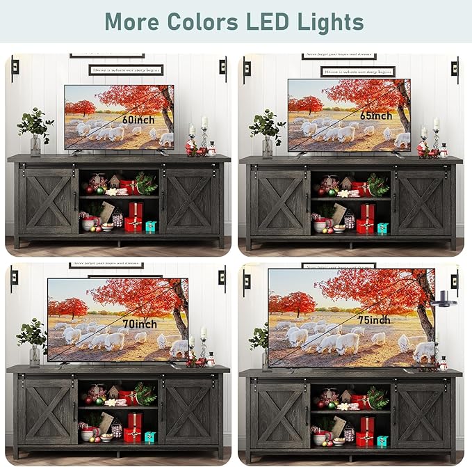58" Farmhouse TV Stands for 55 60 70 inch TV w/Adjustable Shelves,Sliding Barn Door.Wooden Entertainment Center,TV Console Cabinet with Storage for Bedroom Living Room(Dark Grey)-NeatNest