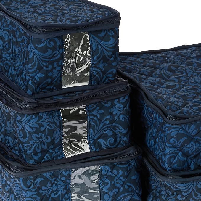 8-Piece Storage Containers Set – China, Navy, Quilted, Stackable Dish & Plate Protectors – Glass & Dinnerware Organizer Lids – Kitchen Storage for Meal, Tupperware, Glass Containers & Food Storage-NeatNest
