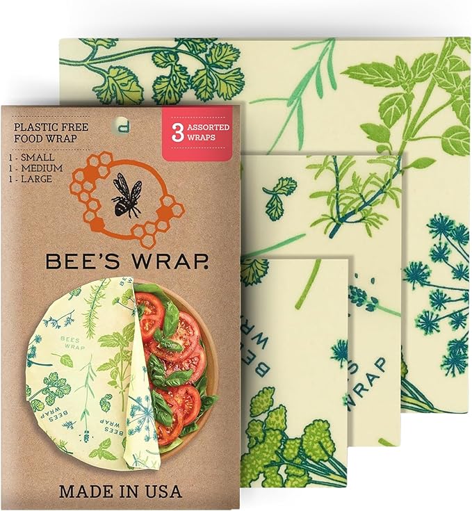 Bee's Wrap Vegan Beeswax Wraps for Food - Vegan Herb Garden 3 Pack (S, M, L) Made in USA Reusable & Organic Food Wraps, Sandwich Wrap & Bowl Covers - Eco Alternative to Aluminum Foil & Plastic Wrap-NeatNest