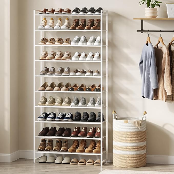 Shoe Rack, Metal Shoe Organizer, 10 Tier Garage Shoe Rack Max Holds 50 Pairs,Shoe Storage Shelf for Closet,Entryway,White-NeatNest