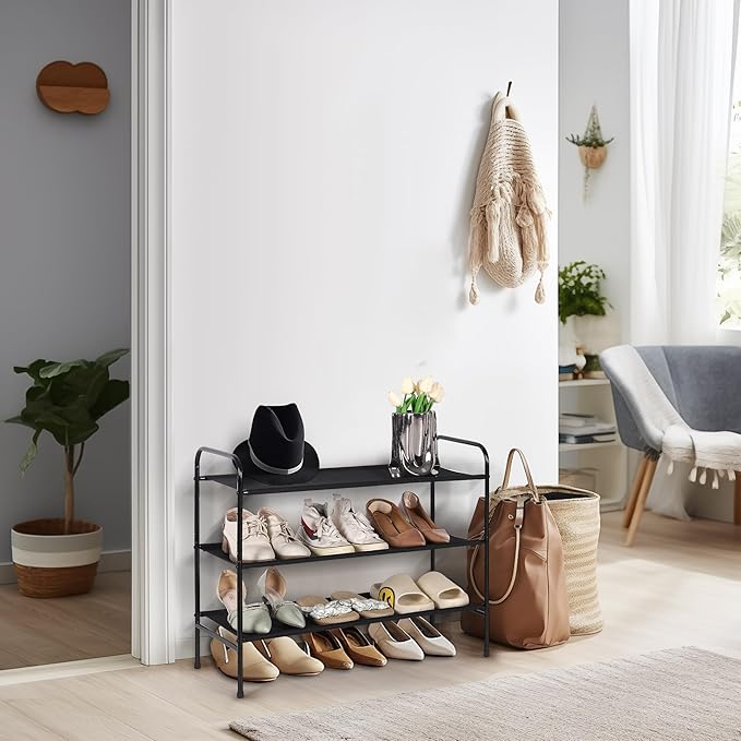 MAX Houser 3 Tier Free Standing Shoe Rack, Metal Shoe Storage Shelf for 9-12 Pairs, Easy to Assemble, Entryway, Bedroom, Black-NeatNest