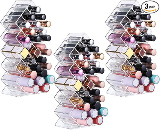 3 Pack Clear Lipstick Organier, Acrylic Lipstick Holder 28 Slots, Lip Gloss Organier, Stackable Fish Shape Lipstick Tower, Lipstick Display Case for Lipstick-NeatNest