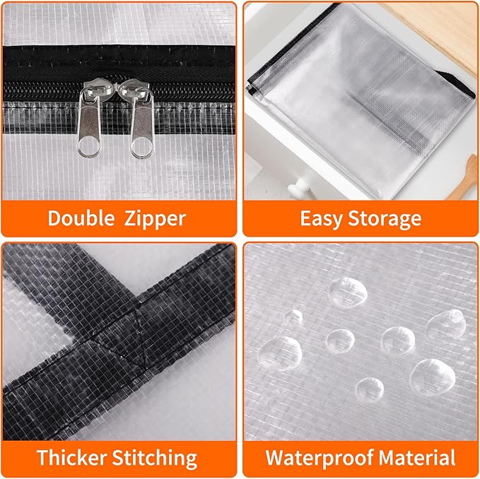 4 Pack Clear Storage Bags for Comforter, Clothes & Bedding, Plastic Blanket Storage with Zipper and Handle, Moving Bags, Closet Organizer and Under-Bed Storage (60L)-NeatNest