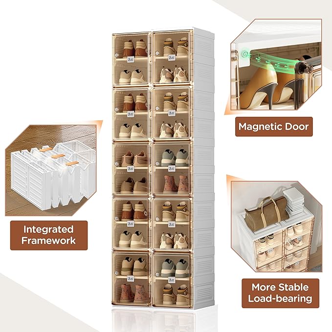 ANTBOX Shoe Organizer Storage Box, Portable Folding Shoe Rack For Closet With Magnetic Clear Door,Large Sneaker Cabinet Bins Sturdy Easy Assembly 10 Layers-20 Grids-NeatNest