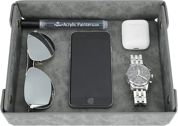 CASIRENA Father's Day Gifts Faux Leather Valet Tray Organizer for Men - Catch-All Tray for Entryway Table Key, Wallet, Watch, Coin Change, Phone, Dresser EDC Dump Jewelry, Bedside Nightstand Desk-top-NeatNest