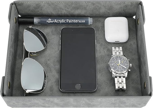 CASIRENA Father's Day Gifts Faux Leather Valet Tray Organizer for Men - Catch-All Tray for Entryway Table Key, Wallet, Watch, Coin Change, Phone, Dresser EDC Dump Jewelry, Bedside Nightstand Desk-top-NeatNest