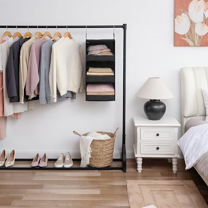 GRANNY SAYS 3-Shelf Hanging Closet Organizer, Collapsible Closet Hanging Shelves, Nursery Hanging Organizer, Black, 29 ½" H X 12" W X 12" D, 1-Pack-NeatNest