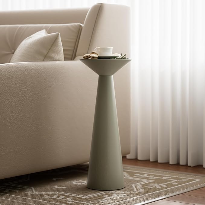 Farmhouse Tall Pedestal End Table Small Solid Wood Martini Table Plant Stand Modern Round Drink Table for Small Space Living Room, Sage Green