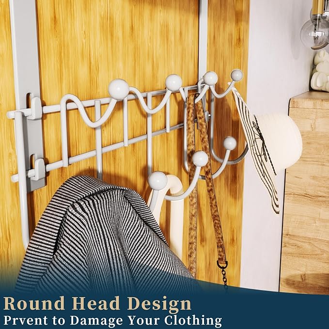 Consumest Over The Door Hooks Organizer - Extra Long Door Hanger with 9 Coat Hooks & 2 Mesh Basket, Back Storage Organizer Hanging Towels for Bathroom, Bedroom, Silver (for 1.76 in Doors)