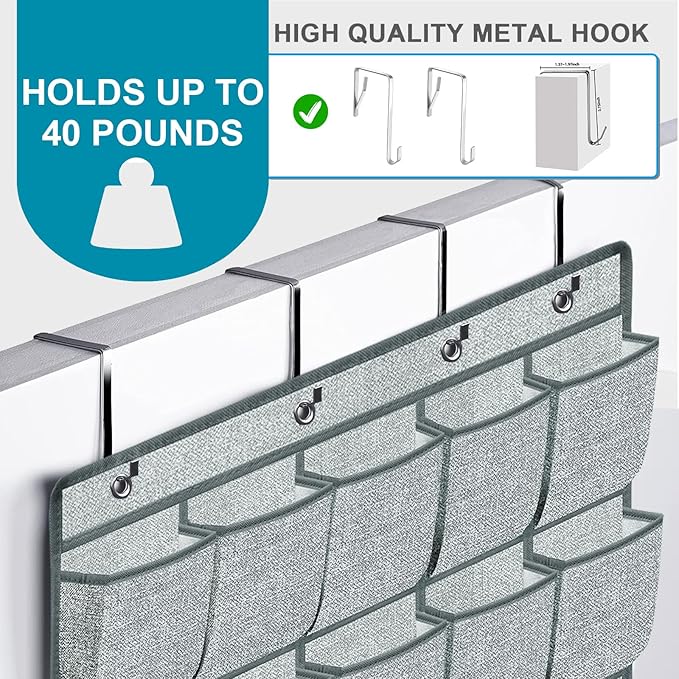 35 Pockets Over the Door Shoe Organizer, Hanging Door Shoe Rack for Closet, Large Shoe Storage Holder Zapateras Organizer for Shoes (Grey)-NeatNest