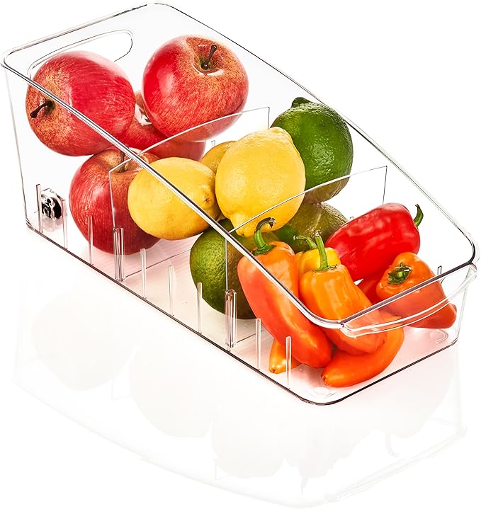 Sorbus Fridge Organizer on Wheels - Rolling Fridge Organizers and Storage Clear Design with Dividers & Handles for Kitchen Organization and Storage (Curved Top, Small - 1 Pack)