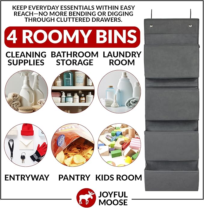 Joyful Moose Over the Door Hanging Organizer Closet Storage Bins Grey-NeatNest