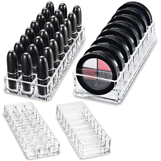 byAlegory Acrylic Lipstick & Acrylic Compact Makeup Organizer Set For Bronzer Highlighter Powder & Blush 32 Space Refillable Cosmetic Storage - Clear-NeatNest