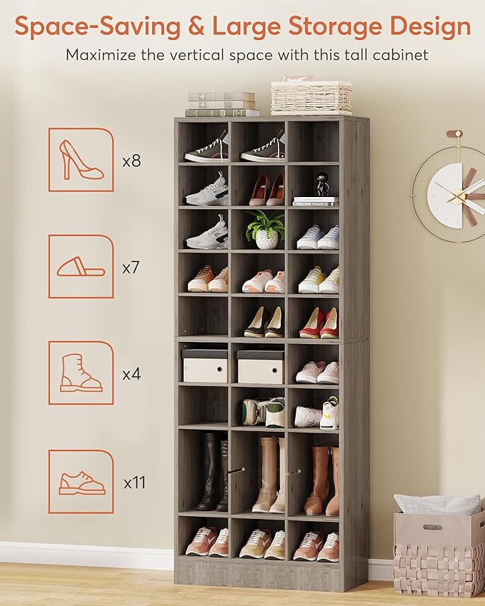 Tribesigns 10-Tier Shoe Storage Cabinet, Gray Wooden Shoe Rack with 30 Cubbies, Freestanding Tall Entryway Shoe Organizer for Closet, Entryway, Living Room-NeatNest
