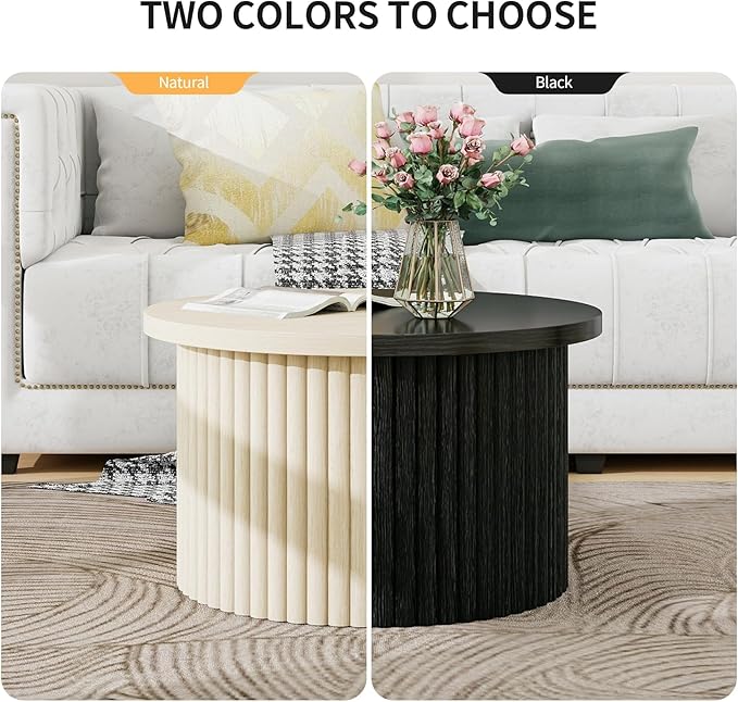 Nesting Round Coffee Table Set of 2,Modern Side Tables Accent End Table for Living Room, Apartment, Black