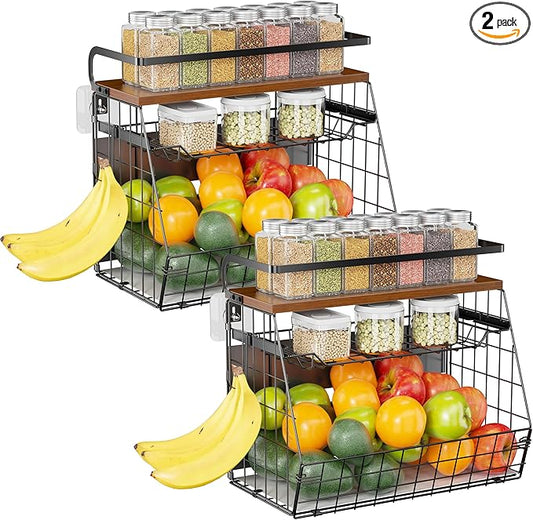 Delamu Magnetic Shelf for Fridge with Wood Lid, 3 Tier Pull Out Fridge Magnet Organizer, Magnetic Spice Rack for Refrigerator, Cabinet, Kitchen Counter, Laundry (2 Pack)-NeatNest